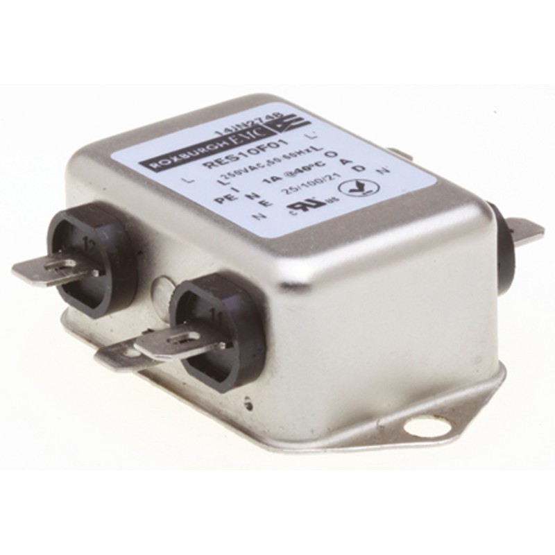 1 pcs - Roxburgh EMC, RES10 1A 250 V ac DC - 400Hz, Chassis Mount RFI Filter, Fast-On, Single Phase