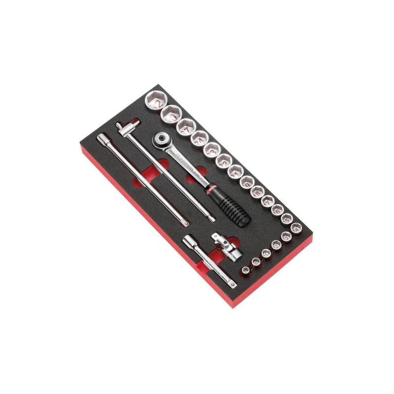 1 pcs - Facom Metric 1/2 in Standard Socket Set with Ratchet, 6 point