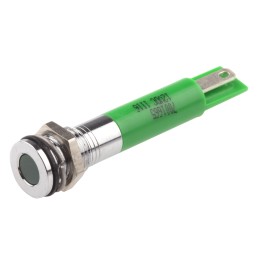1 pcs - RS PRO Green Panel Mount Indicator, 12V dc, 8mm Mounting Hole Size, Solder Tab Termination, IP67