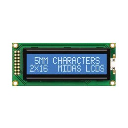 1 pcs - Midas MC21605B6WD-BNMLW-V2 B Alphanumeric LCD Display, Blue on White, 2 Rows by 16 Characters, Transmissive