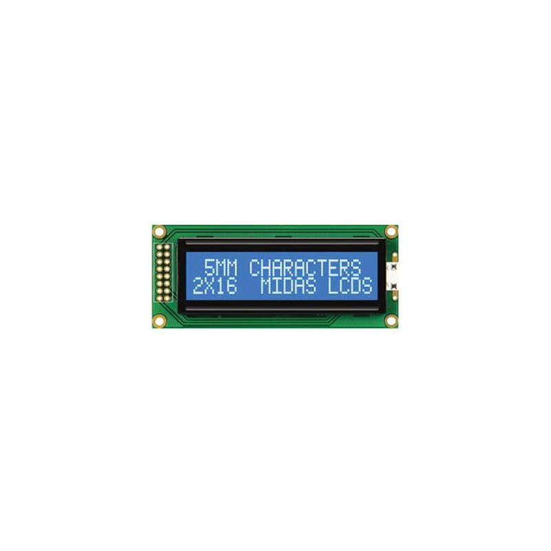 1 pcs - Midas MC21605B6WD-BNMLW-V2 B Alphanumeric LCD Display, Blue on White, 2 Rows by 16 Characters, Transmissive