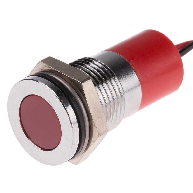 1 pcs - RS PRO Red Panel Mount Indicator, 6 - 36V dc, 14mm Mounting Hole Size, Lead Wires Termination, IP67