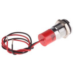 1 pcs - RS PRO Red Panel Mount Indicator, 6 - 36V dc, 14mm Mounting Hole Size, Lead Wires Termination, IP67