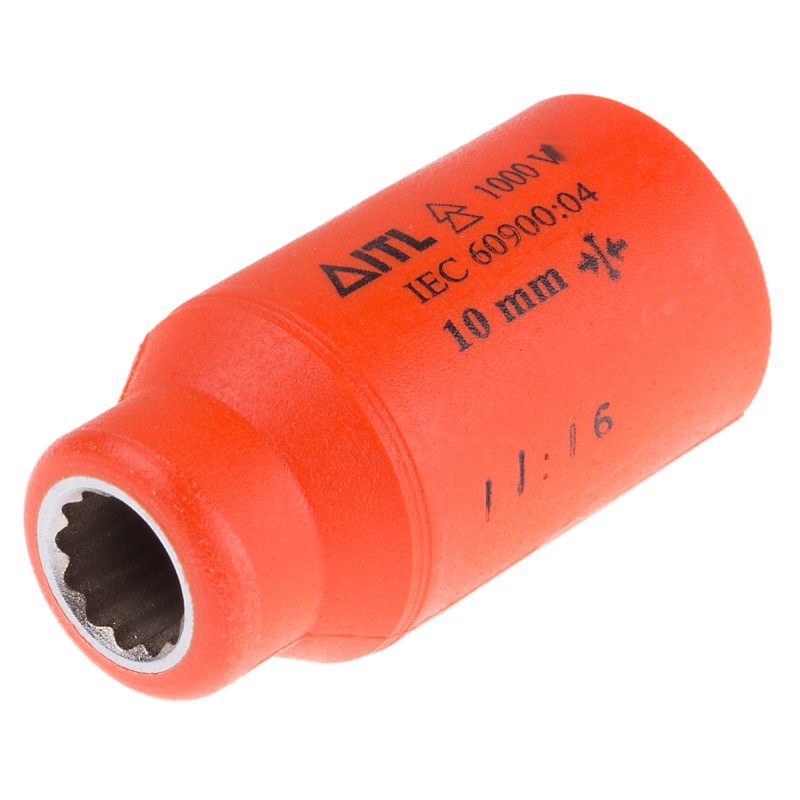 1 pcs - ITL Insulated Tools Ltd 1/2 in Drive 10mm Insulated Standard Socket, 12 point, VDE/1000V, 50 mm Overall Length