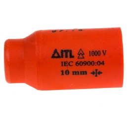 1 pcs - ITL Insulated Tools Ltd 1/2 in Drive 10mm Insulated Standard Socket, 12 point, VDE/1000V, 50 mm Overall Length