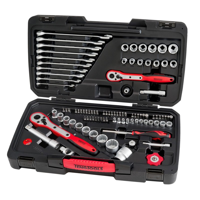 1 pcs - Teng Tools 98-Piece Metric 1/2 in, 1/4 in, 3/8 in Standard Socket/Spanner/Bit Set with Ratchet, 6 point, 12 point, Hex