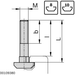 1 Bag of 10 - Bosch Rexroth M8 T-Head Bolt Connecting Component, Strut Profile 40 mm, 45 mm, 50 mm, 60 mm, Groove Size 10mm