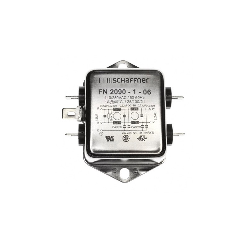 1 pcs - Schaffner, FN2090 1A 250 V ac/dc 0 - 400Hz, Chassis Mount EMI Filter, Fast-On, Single Phase