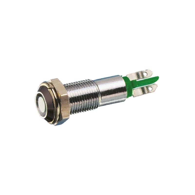 1 pcs - Signal Construct Green Indicator, 12V, 8mm Mounting Hole Size, Solder Tab Termination