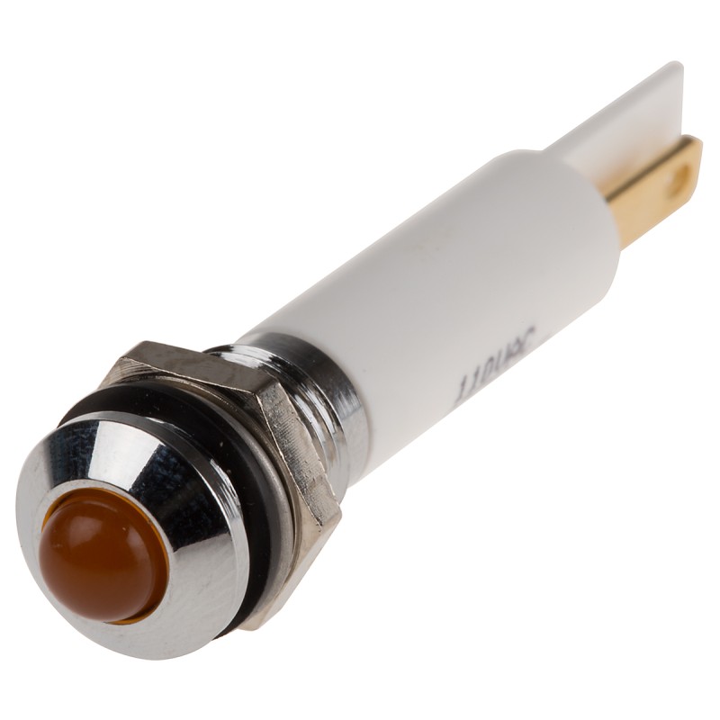 1 pcs - RS PRO Orange Panel Mount Indicator, 110V ac, 8mm Mounting Hole Size, IP67