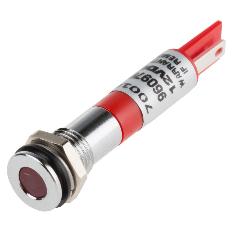 1 pcs - RS PRO Red Panel Mount Indicator, 12V dc, 8mm Mounting Hole Size, Solder Tab Termination, IP67