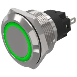1 pcs - EAO 82 Series Green Indicator, 24V ac/dc, 22mm Mounting Hole Size, Solder Tab Termination, IP65, IP67