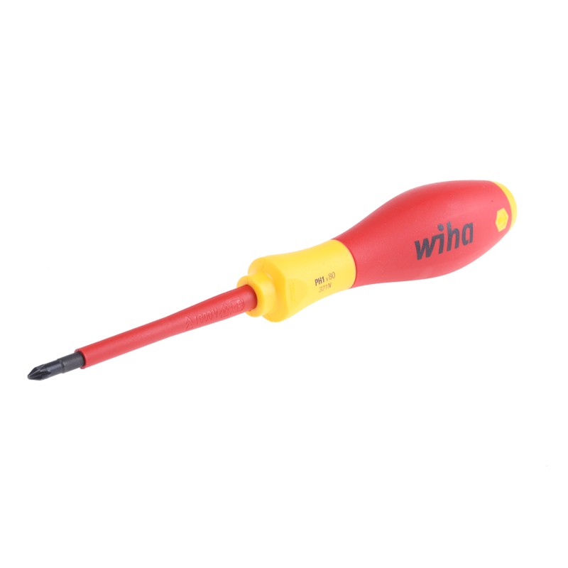 1 pcs - Wiha Phillips Insulated Screwdriver, PH1 Tip, 80 mm Blade, VDE/1000V, 191 mm Overall