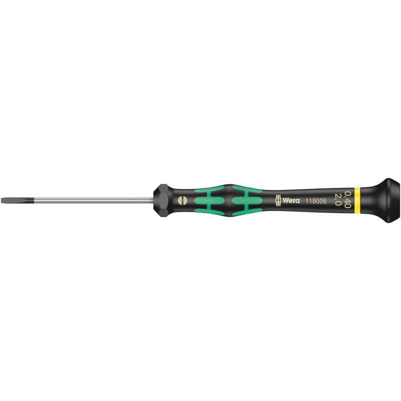 1 pcs - Wera Slotted Precision Screwdriver, 2 x 0.4 mm Tip, 60 mm Blade, 157 mm Overall