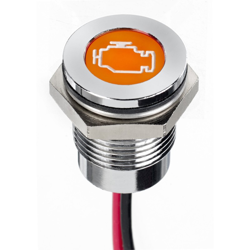 1 pcs - APEM Orange Panel Mount Indicator, 12V dc, 14mm Mounting Hole Size, Lead Wires Termination, IP67