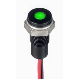 1 pcs - RS PRO Green Panel Mount Indicator, 1.8 - 3.3V dc, 6mm Mounting Hole Size, Lead Wires Termination, IP67