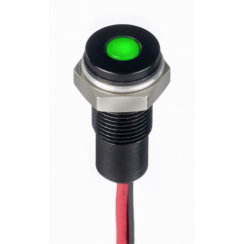 1 pcs - RS PRO Green Panel Mount Indicator, 1.8 - 3.3V dc, 6mm Mounting Hole Size, Lead Wires Termination, IP67