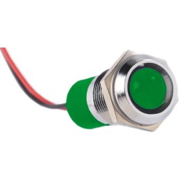 1 pcs - RS PRO Green Panel Mount Indicator, 12V dc, 14mm Mounting Hole Size, Lead Wires Termination, IP67