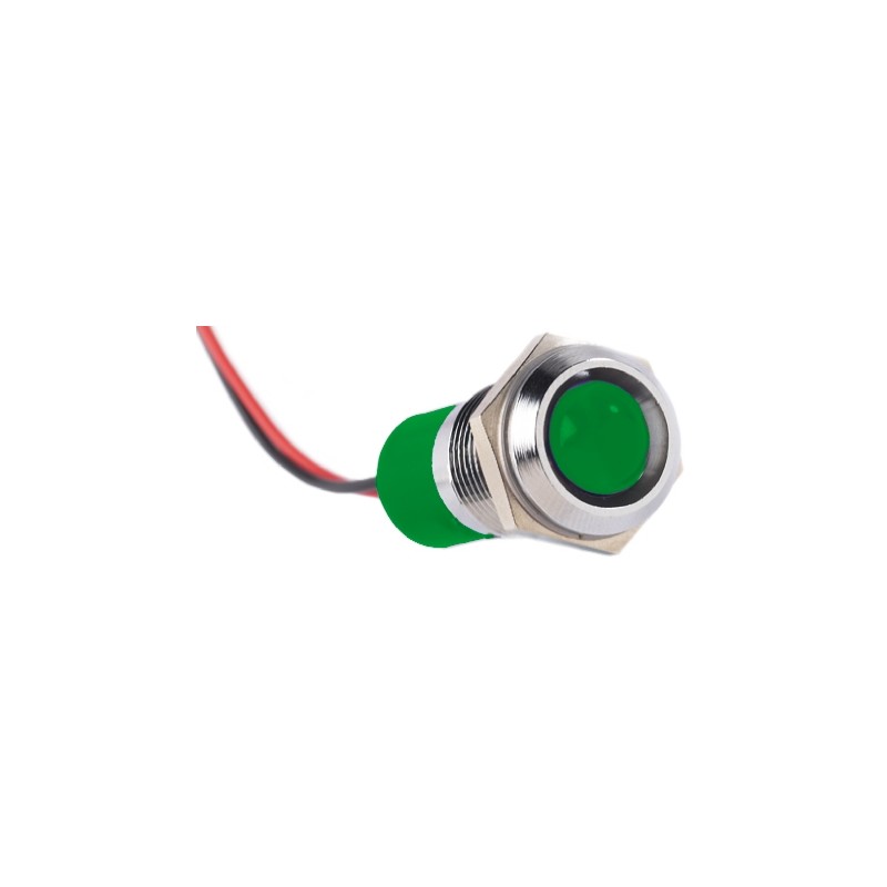 1 pcs - RS PRO Green Panel Mount Indicator, 12V dc, 14mm Mounting Hole Size, Lead Wires Termination, IP67