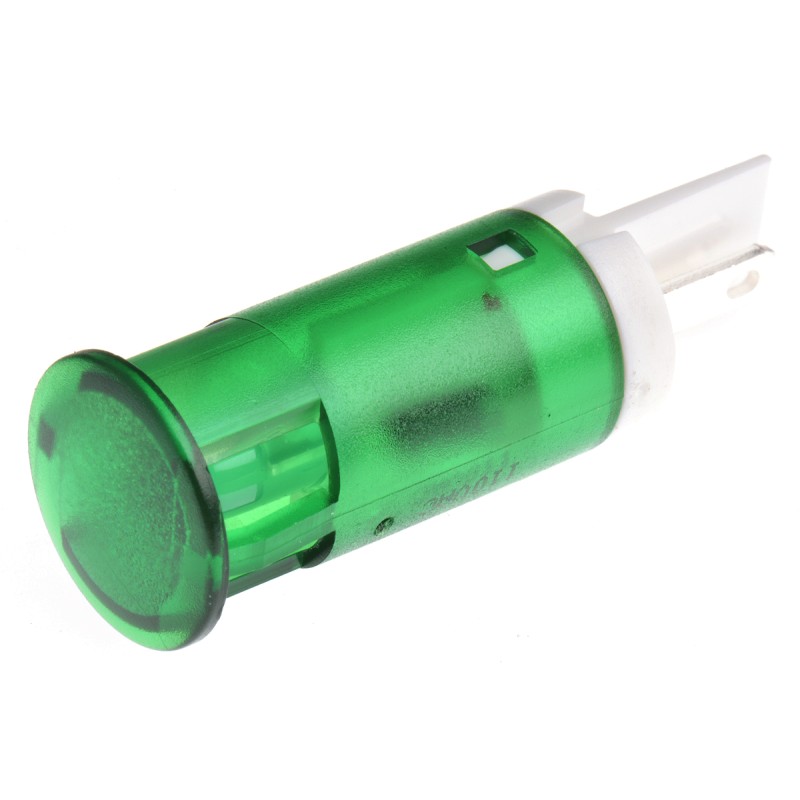1 pcs - Apem Green Panel Mount Indicator, 110V ac, 12mm Mounting Hole Size, Faston, Solder Lug Termination
