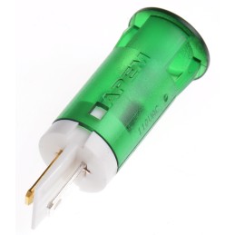 1 pcs - Apem Green Panel Mount Indicator, 110V ac, 12mm Mounting Hole Size, Faston, Solder Lug Termination