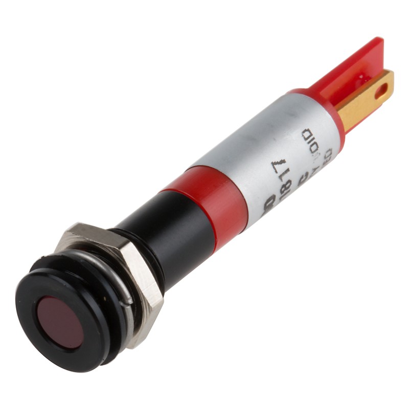 1 pcs - RS PRO Red Panel Mount Indicator, 220V ac, 8mm Mounting Hole Size, Solder Tab Termination, IP67