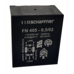 1 pcs - Schaffner, FN405 500mA 250 V ac 400Hz, PCB Mount EMI Filter, Pin, Single Phase