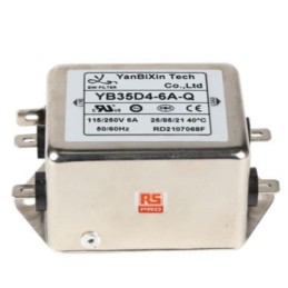 1 pcs - RS PRO 6A 250 V ac, Chassis Mount Power Line Filter 2 Phase