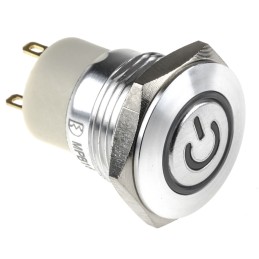 1 pcs - RS PRO Illuminated Push Button Switch, Latching, Panel Mount, 16mm Cutout, SPST, Blue, Red LED, 36V dc, IP67