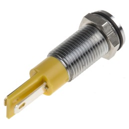 1 pcs - RS PRO Yellow Panel Mount Indicator, 12V dc, 8mm Mounting Hole Size, Faston, Solder Lug Termination, IP67