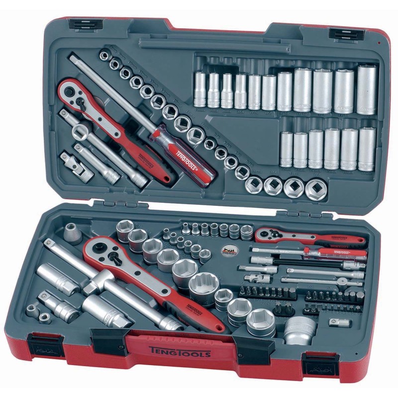 1 pcs - Teng Tools 111-Piece Imperial, Metric 1/2 in, 1/4 in, 3/8 in Deep Socket/Standard Socket/Bit Set with Ratchet, 6 point,