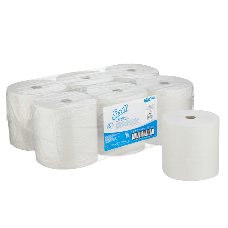 1 Box of 6 - Kimberly Clark Scott Rolled White Paper Towel, 354 x 200mm