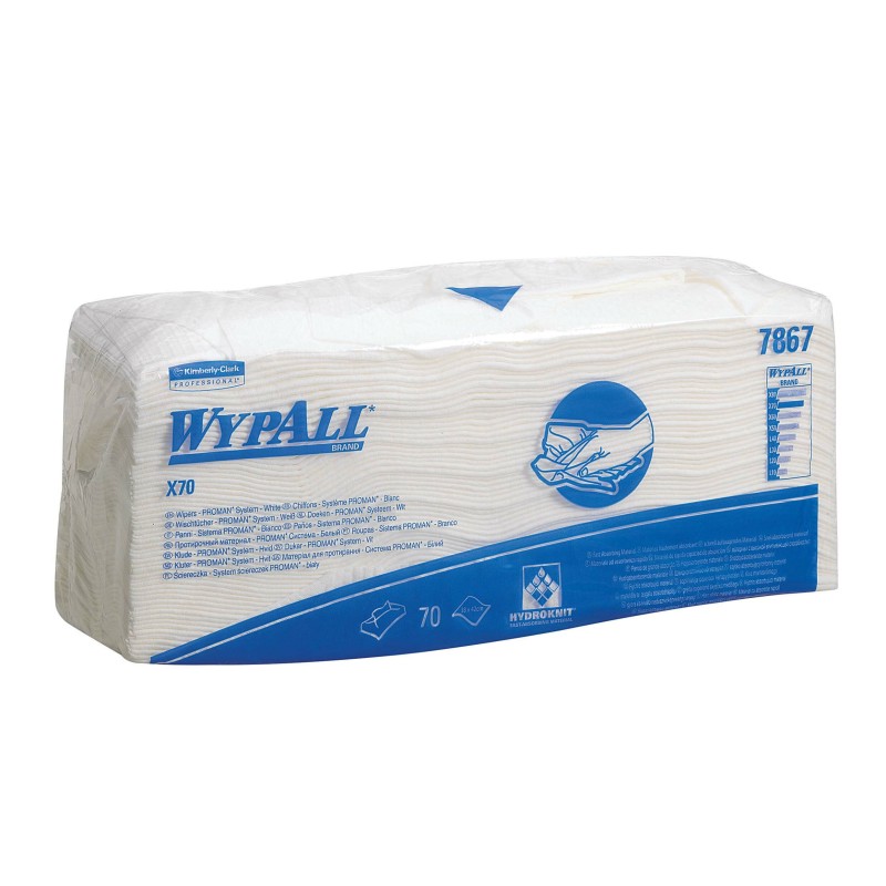 1 Box of 6 - Kimberly Clark WypAll White Cloths for Industrial Cleaning, Wet Use, Bag of 70, 380 x 420mm, Repeat Use