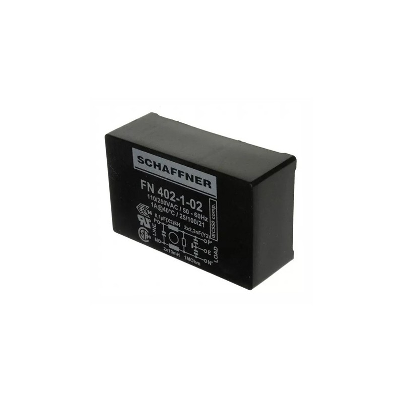 1 pcs - Schaffner, FN402 1A 250 V ac 400Hz, PCB Mount EMI Filter, Pin, Single Phase