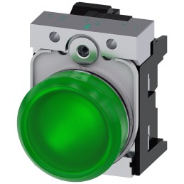 1 pcs - Siemens, SIRIUS ACT, Panel Mount Green LED Indicator, 22mm Cutout, Round, 24V ac/dc