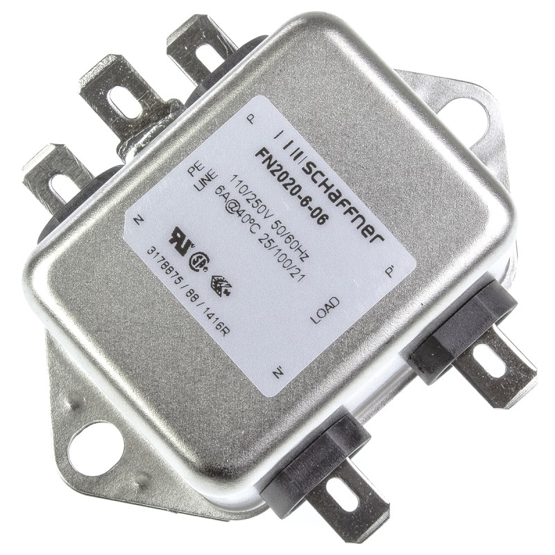 1 pcs - Schaffner, FN2020 6A 250 V ac/dc 400Hz, Chassis Mount EMI Filter, Fast-On, Single Phase