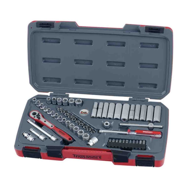 1 pcs - Teng Tools 60-Piece Imperial, Metric 1/4 in Deep Socket/Standard Socket/Bit Set with Ratchet, 6 point, Hex Bit,