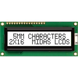 1 pcs - Midas MC21605C6WK-FPTLW-V2 Alphanumeric LCD Alphanumeric Display, 2 Rows by 16 Characters
