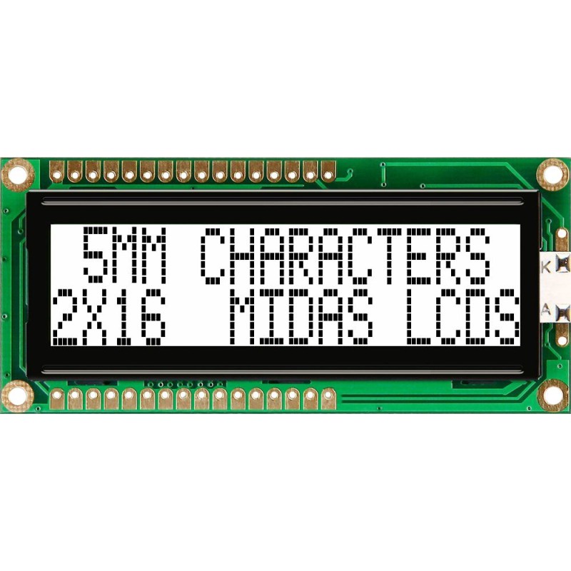 1 pcs - Midas MC21605G6WK-FPTLW-V2 Alphanumeric LCD Alphanumeric Display, 2 Rows by 16 Characters