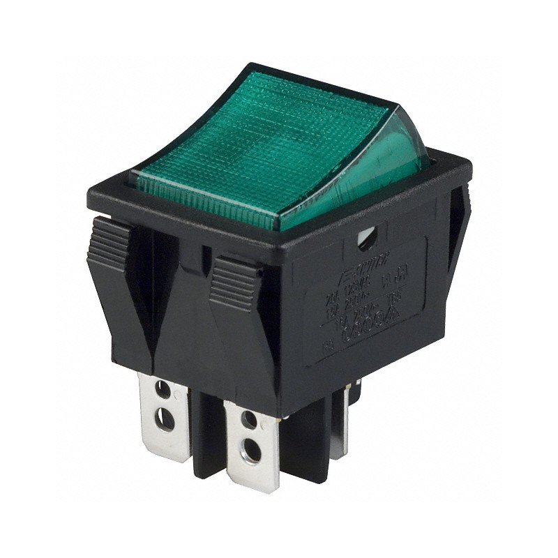 1 pcs : R5BBLKGRNEF1 - SWITCH ROCKER DPST 20A 125V