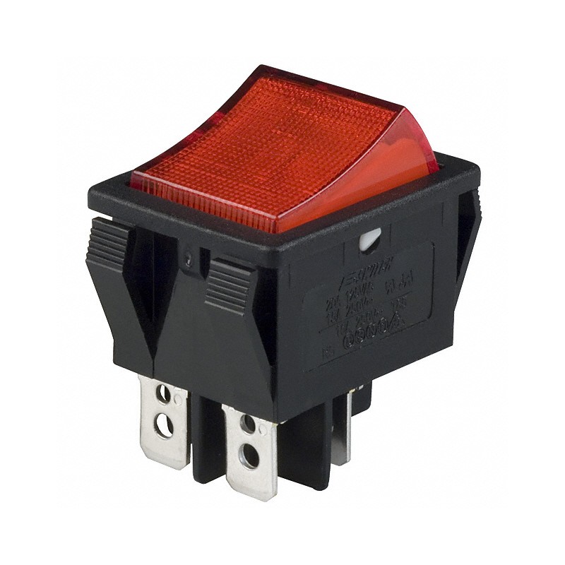 1 pcs : R5BBLKREDEF1 - SWITCH ROCKER DPST 20A 125V