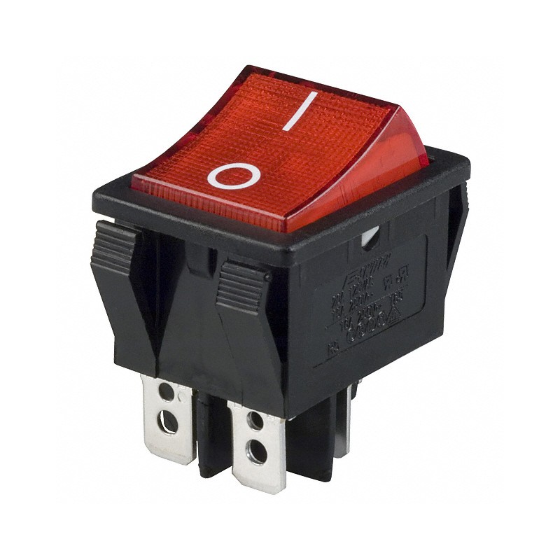 1 pcs : R5BBLKREDFF2 - SWITCH ROCKER DPST 20A 125V