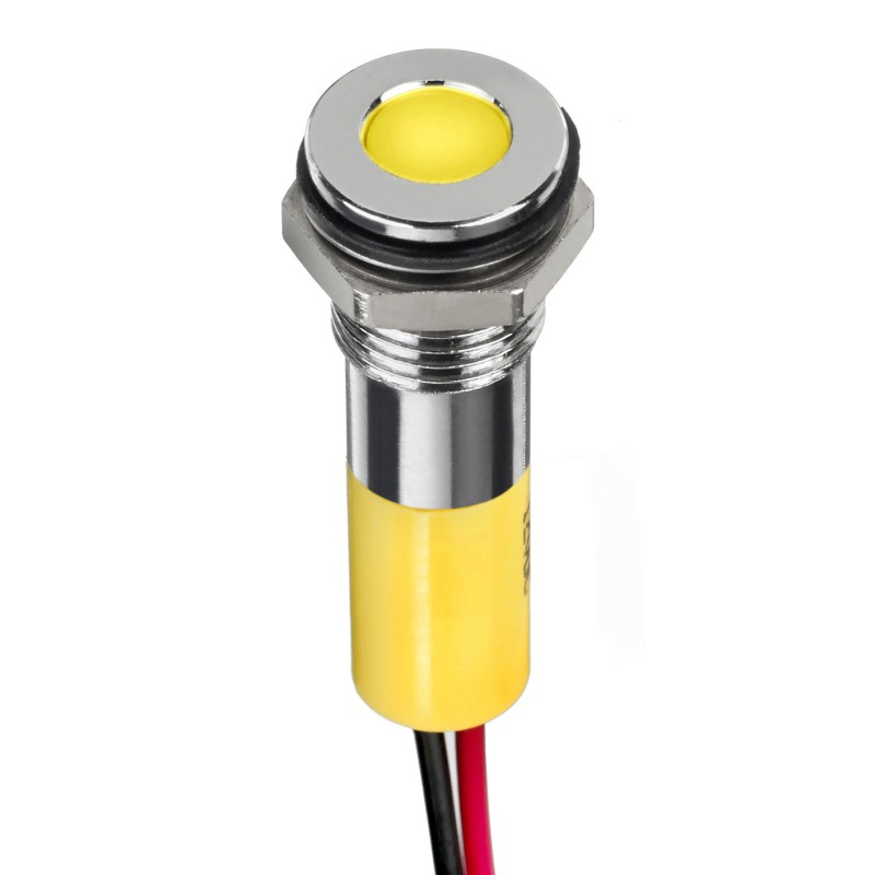 1 pcs - RS PRO Yellow Panel Mount Indicator, 2V dc, 8mm Mounting Hole Size, Lead Wires Termination, IP67