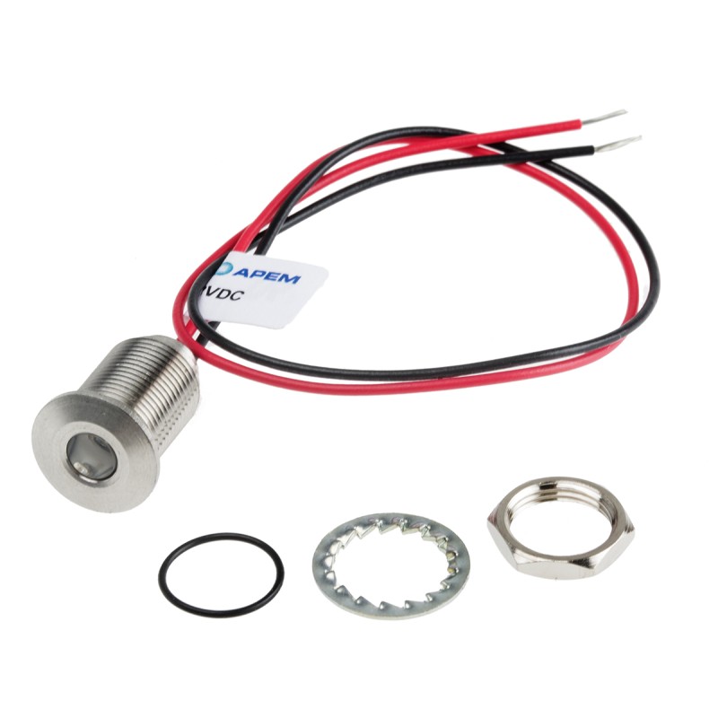 1 pcs - RS PRO Blue Panel Mount Indicator, 1.8 - 3.3V dc, 10mm Mounting Hole Size, Lead Wires Termination, IP67