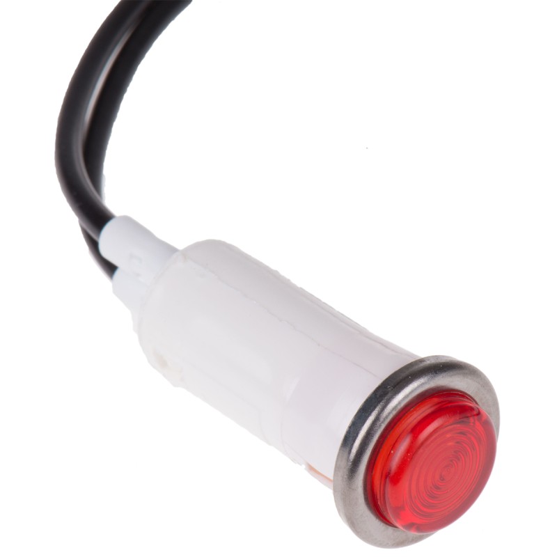 1 pcs - Arcolectric (Bulgin) Ltd Red Neon Panel Mount Indicator, 230V ac, 12.7mm Mounting Hole Size, Lead Wires Termination