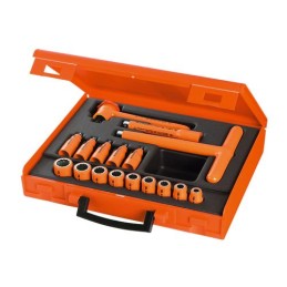 1 pcs - Facom 17-Piece Metric 3/8 in Standard Socket/Bit Set with Ratchet, 12 point, Hex Bit, VDE/1000V