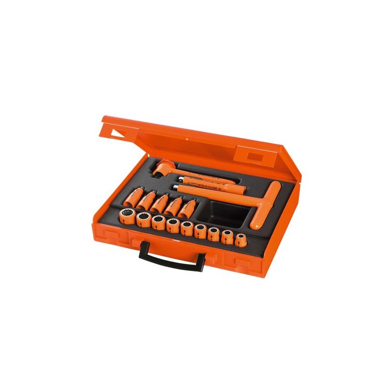 1 pcs - Facom 17-Piece Metric 3/8 in Standard Socket/Bit Set with Ratchet, 12 point, Hex Bit, VDE/1000V