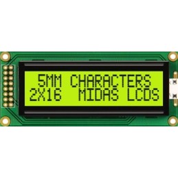 1 pcs - Midas MC21605B6WK-SPTLY-V2 Alphanumeric LCD Alphanumeric Display, 2 Rows by 16 Characters