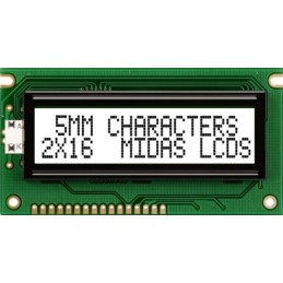 1 pcs - Midas MC21605A6WK-FPTLW-V2 Alphanumeric LCD Alphanumeric Display, 2 Rows by 16 Characters