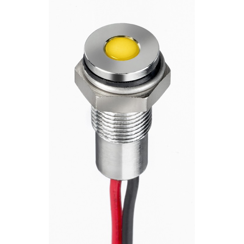 1 pcs - RS PRO Yellow Panel Mount Indicator, 21.6 - 26.4V dc, 6mm Mounting Hole Size, Lead Wires Termination, IP67
